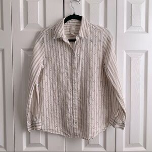 Chico’s Linen Cream White Striped Eyelet Top Shirt